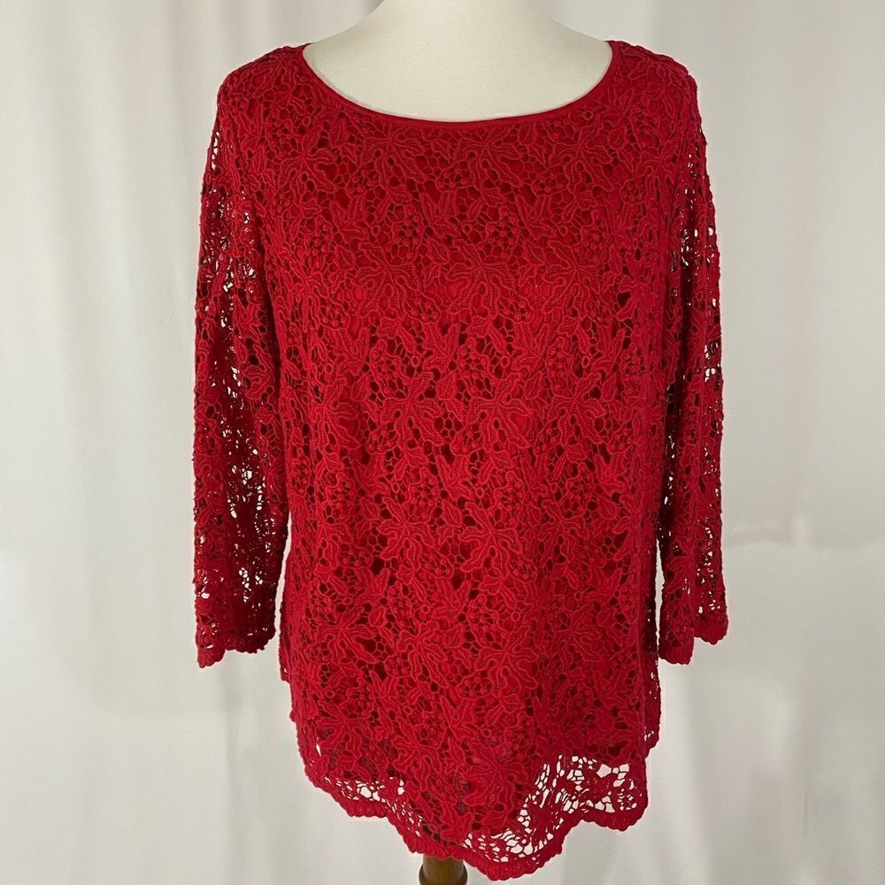 NWOT Talbots Red Lace Top